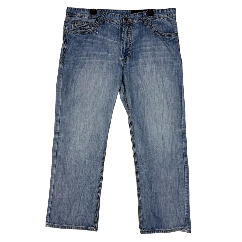 Axel Jeans Mens 38x30 Blue Light Wash Relaxed Straight Denim Embroidered Pockets